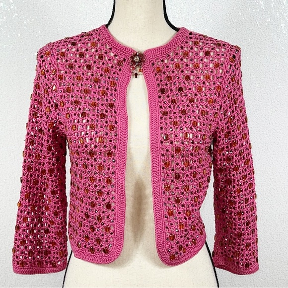 Cynthia Cynthia Steffe crochet knit beaded sweater/ cardigan - Picture 3 of 12
